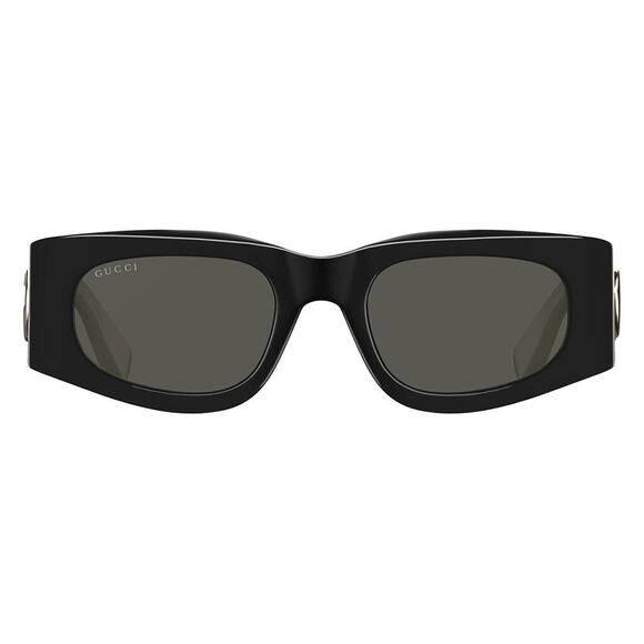 GUCCI GG1664S 001 Black Gold Ivory Grey Oval Unisex Sunglasses AUTHENTIC